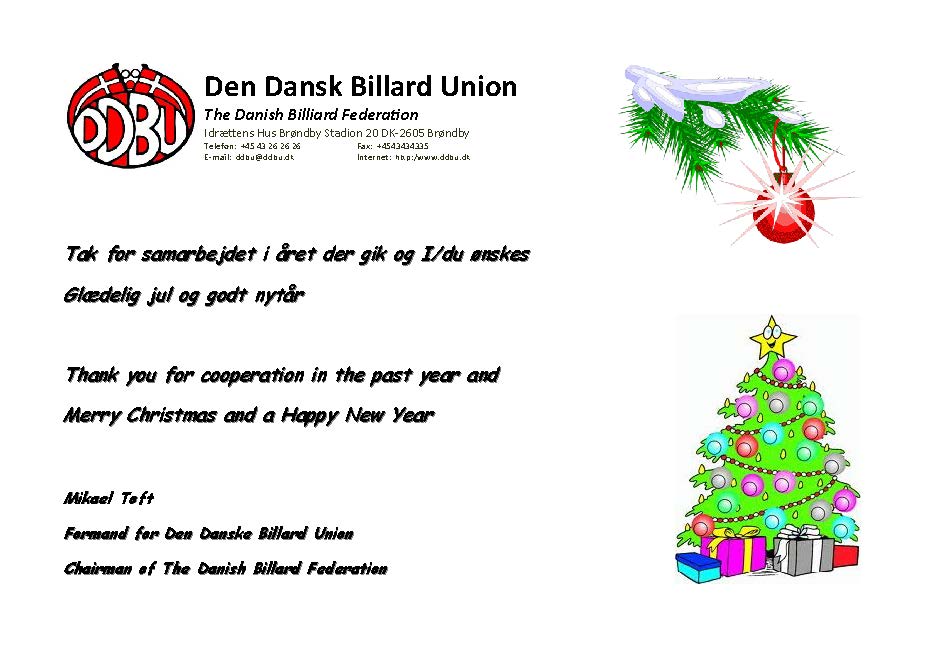 Ddbu DDBU JUlekort – Den Danske Billard Union
